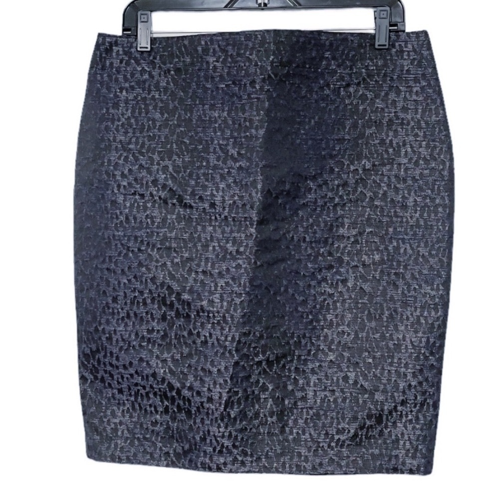 ABS Platinum Allen Schwartz Animal‎ Print Metallic Black Blue Pencil Skirt